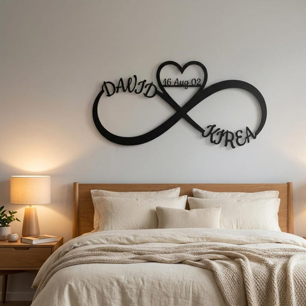 Personalized Infinity Heart Metal Sign – Custom Couple Names, Wedding Date Wall Art