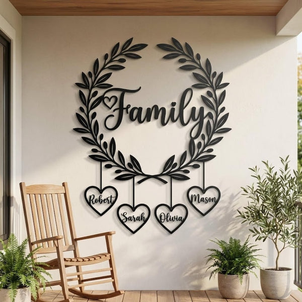 Personalized Family Name Sign \| Custom Wreath Wall Decor, Hanging Hearts
