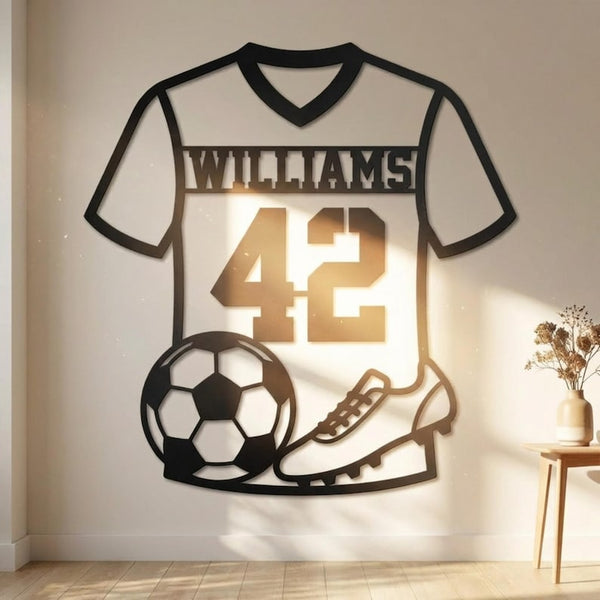 Personalized Soccer Jersey Sign \| Custom Name Number Wall Decor, Sports Room Art