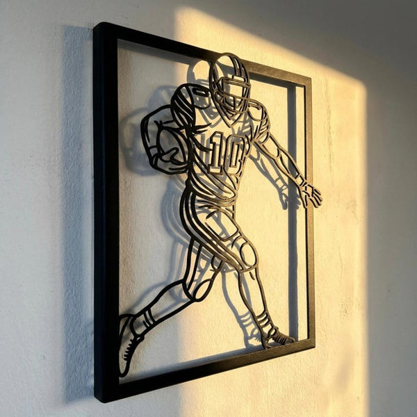 American Football Player Metal Wall Art – Silhouette Sports Decor, Black Finish