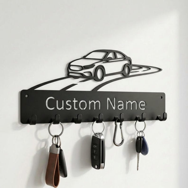 Personalized Metal Car Key Holder – Custom Name Wall Rack, Garage Decor