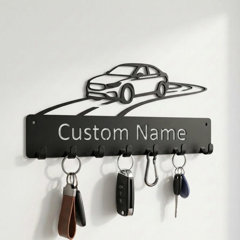 Personalized Metal Car Key Holder – Custom Name Wall Rack, Garage Decor