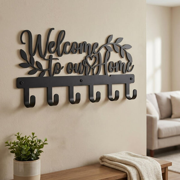 Welcome Home Metal Key Holder – Farmhouse Entryway Organizer, Wall Decor, Key Rack