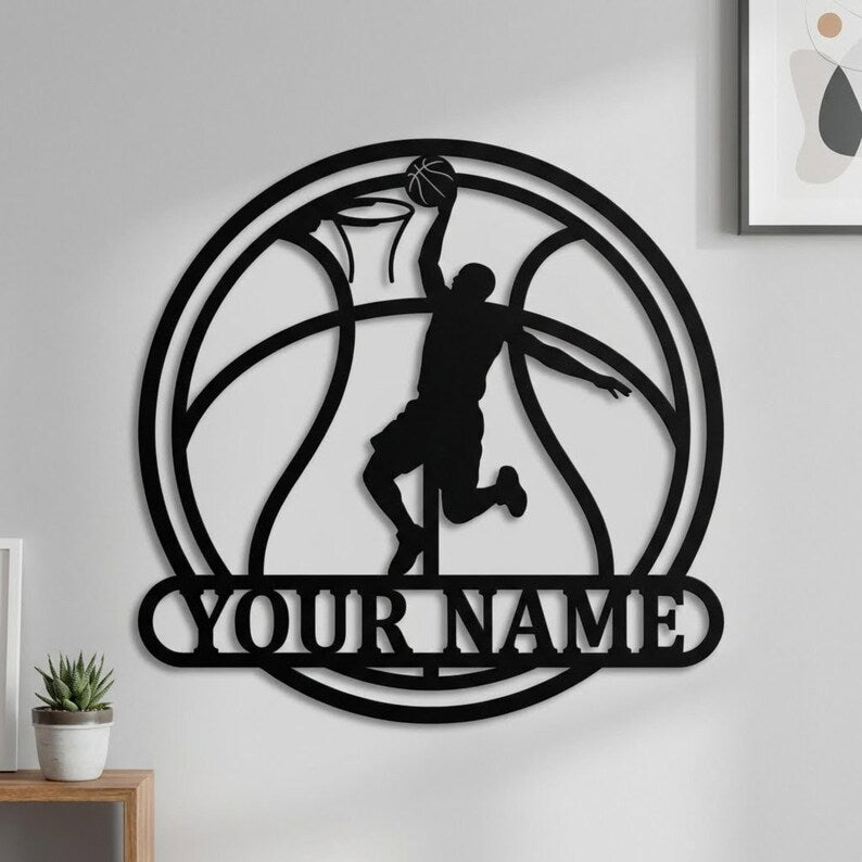 Personalized Metal Basketball Player Sign – Custom Slam Dunk Wall Art, Sports Room Decor