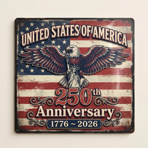 USA 250th Anniversary Metal Sign – Vintage American Flag Eagle Decor
