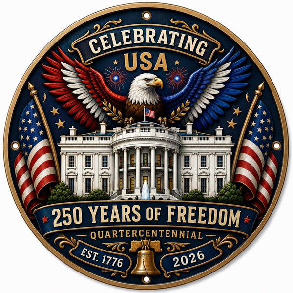 USA 250 Metal Sign – Patriotic Eagle, White House, Independence Day Wall Decor