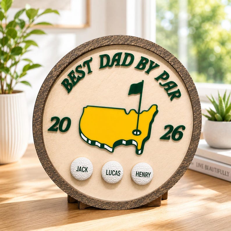 Personalized Golf Plaque \| Dad By Par \| Wooden Golf Gift