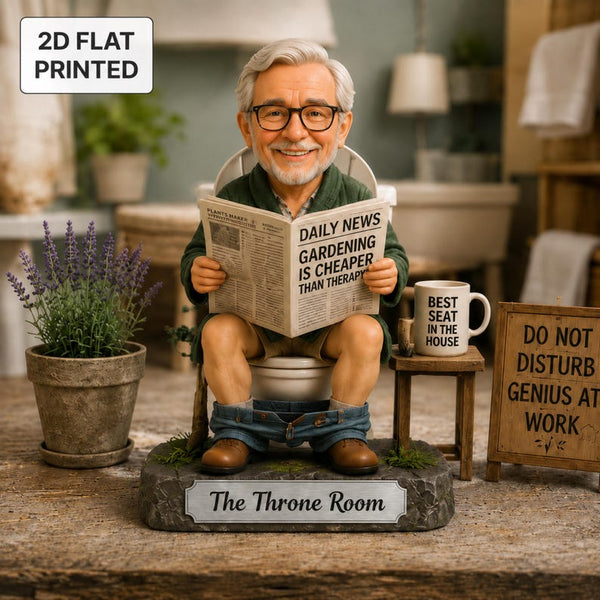 Custom Grandpa Bathroom Wooden Block – Personalized Photo Caricature Gift (2D Flat Printed)