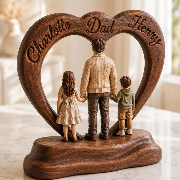 Personalized Dad Father Child Heart Frame, Custom Wood Family Decor (Father's Day Gift)