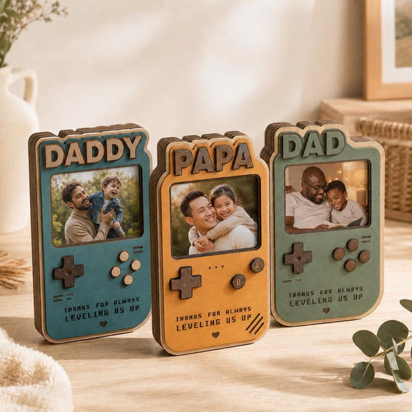 Personalized Gamer Dad Photo Wooden Block, Retro Game Console Frame, Fathers Day Gift