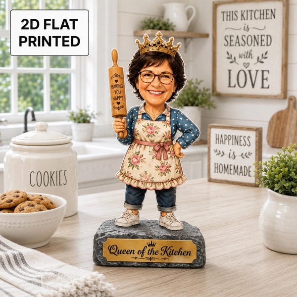 Custom Queen of the Kitchen Wooden Block – Personalized Photo Gift for Baker, Mom, Grandma