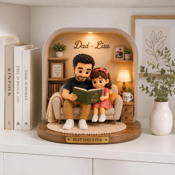 Personalized Dad and Daughter Reading Scene, Custom Father's Day Gift, Wooden Block Decor