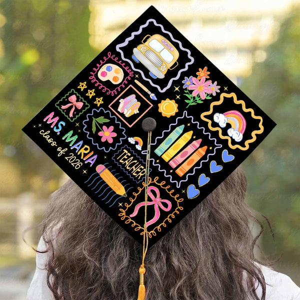 Personalized Future Teacher Grad Cap Topper, Class of 2026 Acrylic Decoration