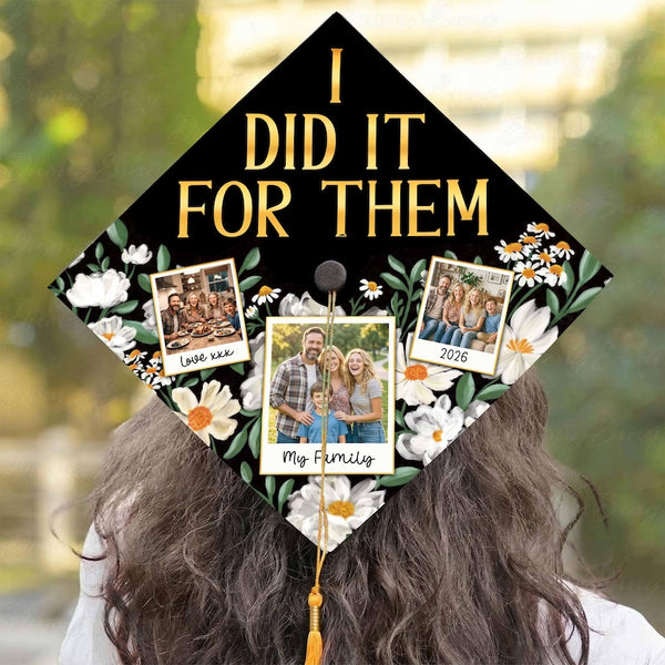 Custom Photo Graduation Cap Topper, Floral Acrylic Decoration, Proud Grad Gift