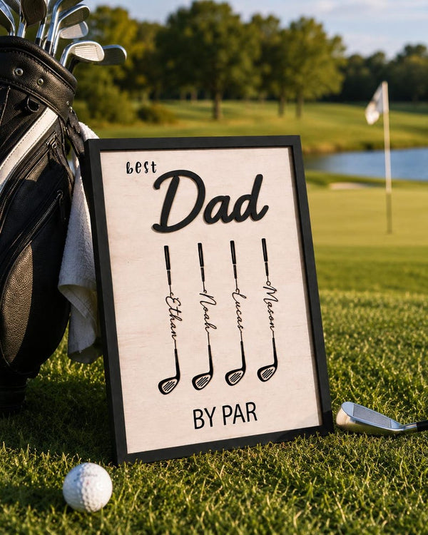 Personalized Golf Dad Wood Sign, Custom Family Golf Wall Art