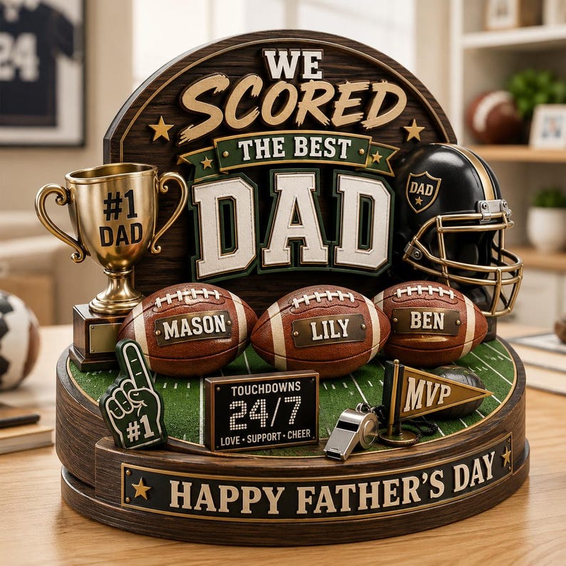 Personalized American Football Dad Trophy Plaque, Father's Day Gift, Wooden MVP Award