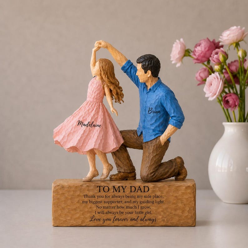 Father Daughter Dancing Wooden Block, Personalized Keepsake, Family Name Wood Decor