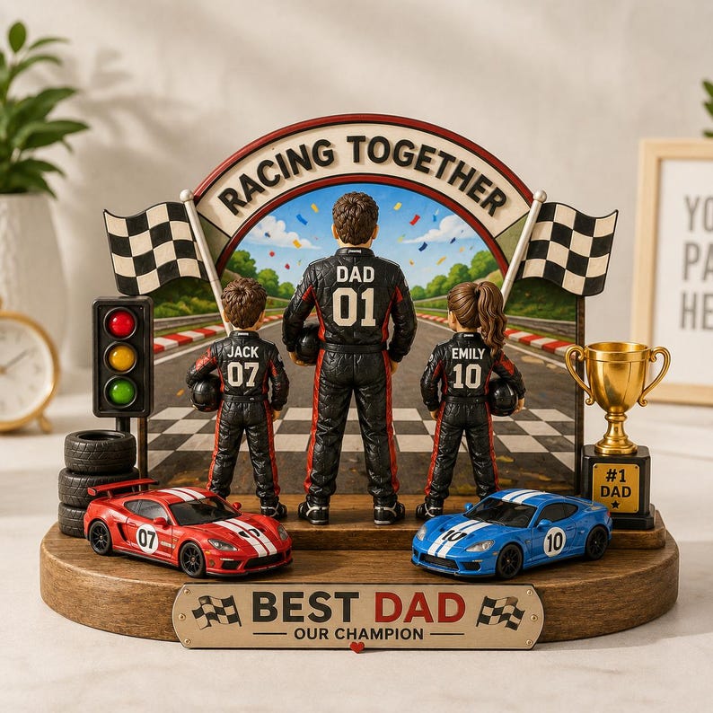 Personalized Racing Dad Wooden Block, Motorsport Family Decor, Fastest Dad Sign
