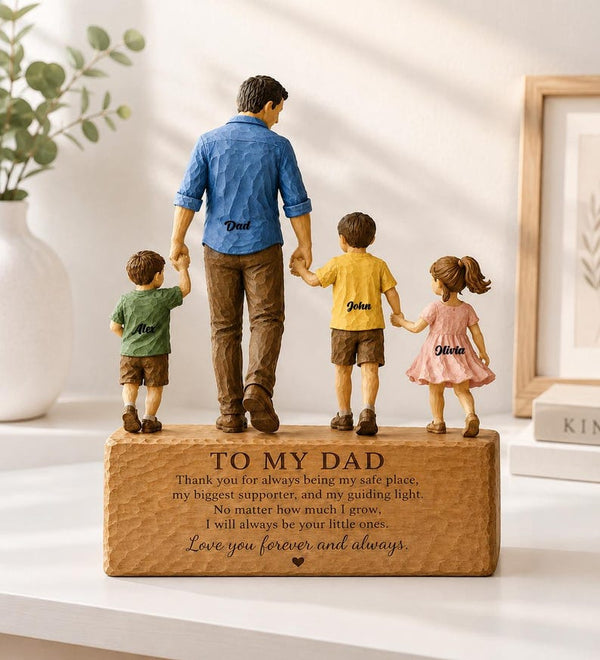 Personalized Dad And Kids Wooden Block, Father's Day Family Keepsake