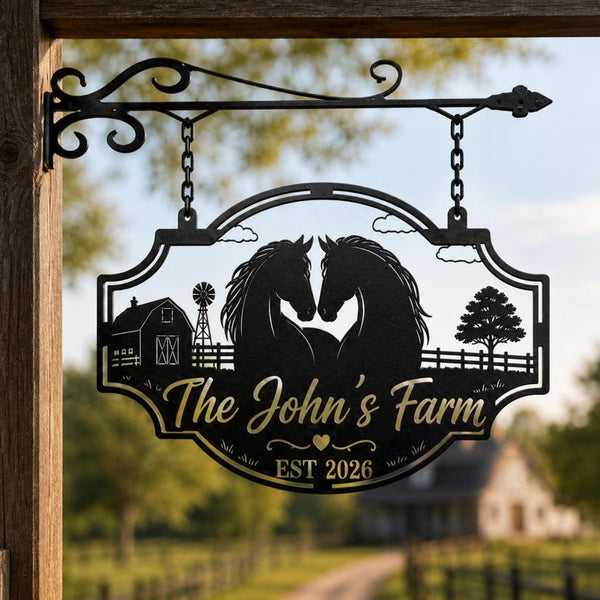 Personalized Horse Farm Metal Sign, Rustic Ranch Decor, Equestrian Entrance Gate (EST 2026)
