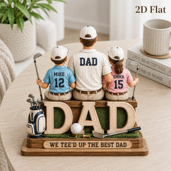 Personalized Golf Dad Wooden Block Sign, Custom Family Keepsake, Father's Day Gift