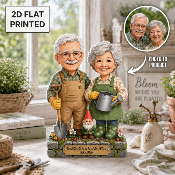 Personalized Grandma Grandpa Garden Gnome Block – Custom Photo Keepsake Gift