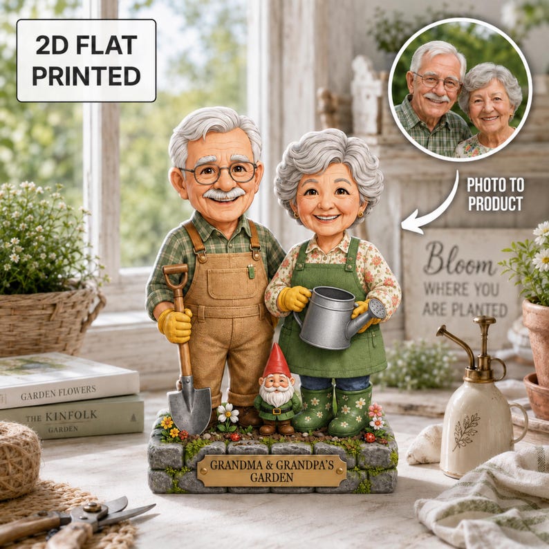 Personalized Grandma Grandpa Garden Gnome Block – Custom Photo Keepsake Gift