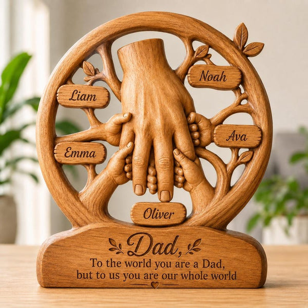 Personalized Wooden Dad Hands Family Keepsake, Custom Father's Day Gift, Infinity Heart Decor
