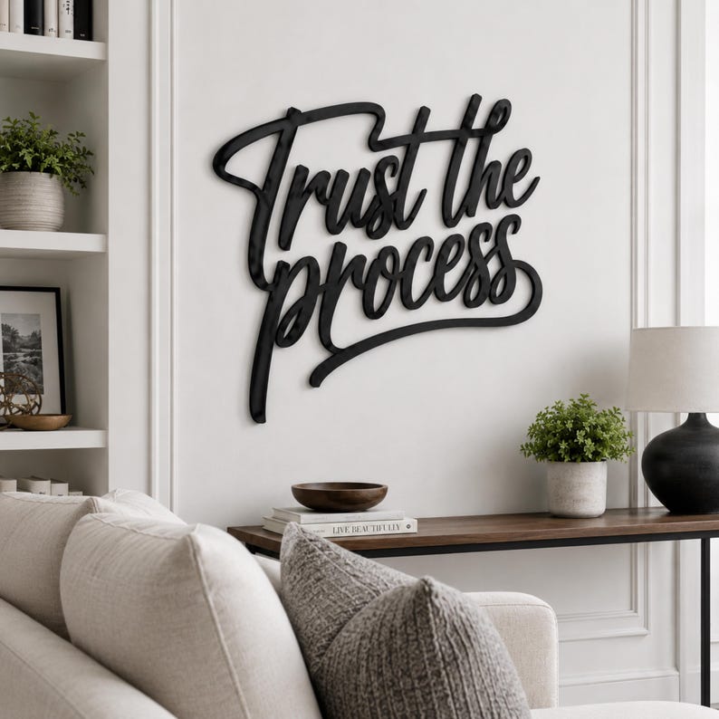 Trust The Process Metal Wall Art – Inspirational Quote Sign, Modern Office Decor