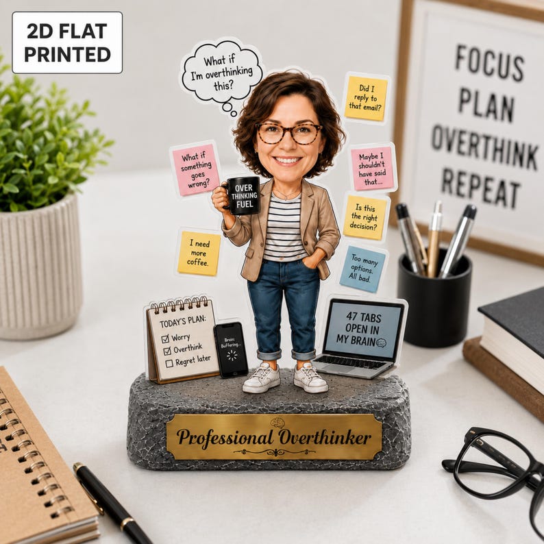 Custom Professional Overthinker Wooden Block – Personalized Photo Desk Decor