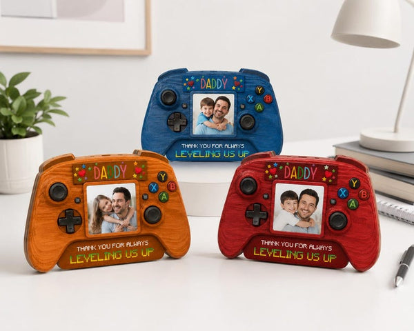 Personalized Gamer Dad Photo Block, Retro Game Console Frame, Fathers Day Gift