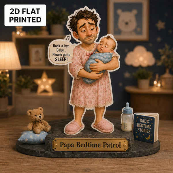 Personalized Papa Bedtime Patrol Wooden Block Sign, Funny New Dad Gift (2D Flat Printed)