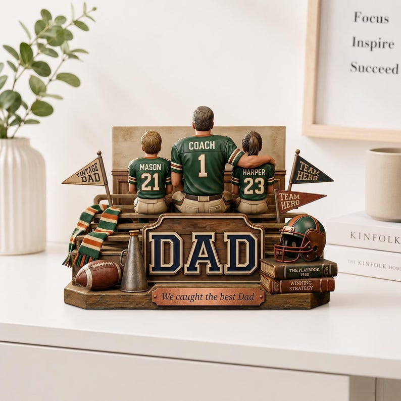 Personalized American Football Dad Trophy Plaque, Father's Day Gift, Wooden Keepsake