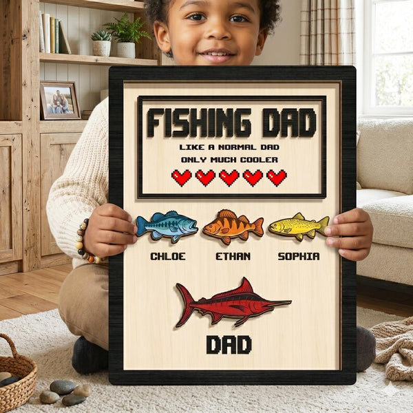 Personalized Fishing Dad Wooden Sign, Custom Kid Names, Father's Day Gift
