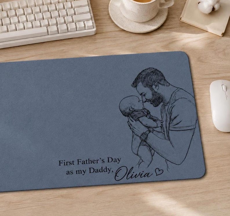 Custom Dad Photo Art Desk Mat, Personalized Father's Day Gift, PU Leather Mouse Pad