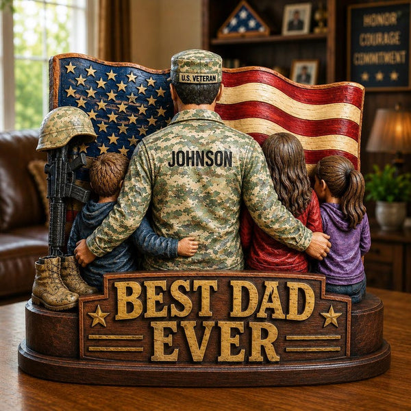 Personalized Veteran Dad Wooden Sculpture, Patriotic Soldier Desk Decor, USA Tribute Keepsake