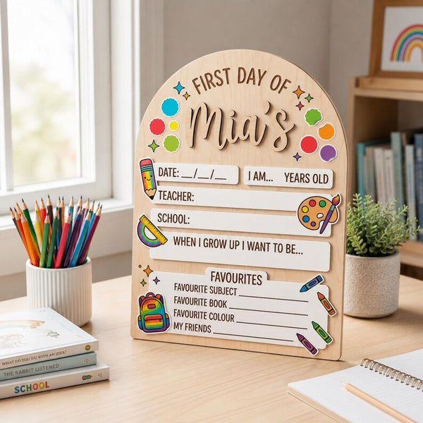 Personalized First Day of School Wooden Sign, Reusable Milestone Board, Kids Photo Prop