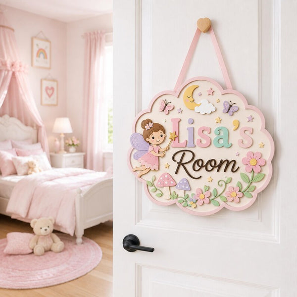 Personalized Fairy Cloud Name Sign, Whimsical Girls Room Decor, Pastel Nursery Hanger
