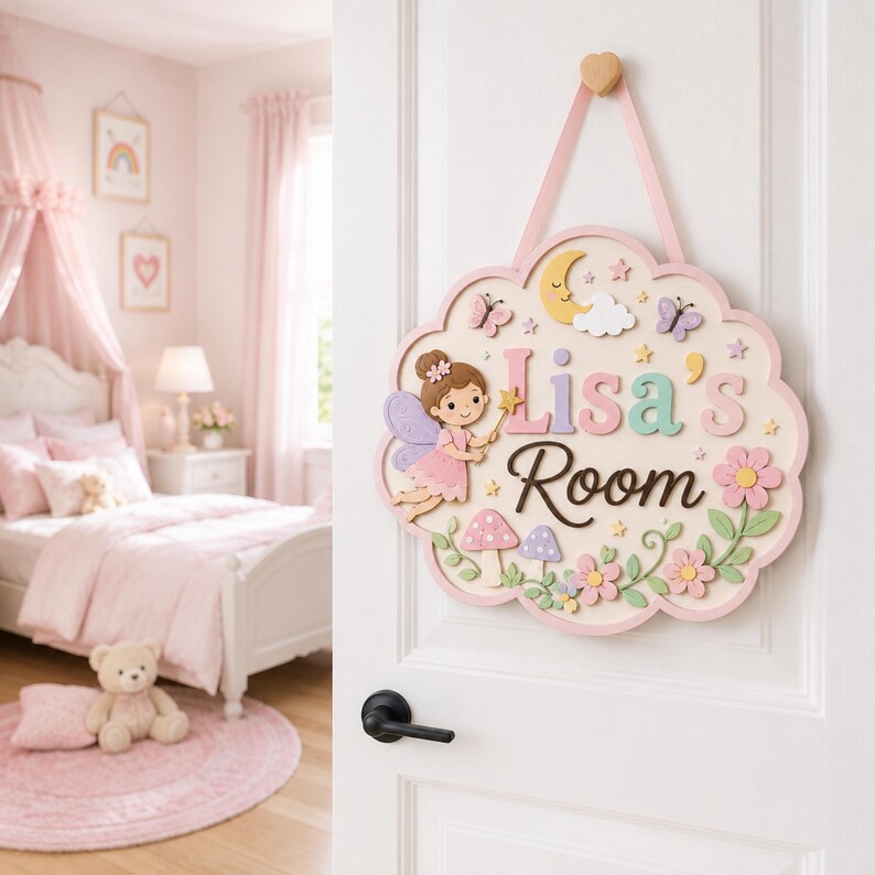 Personalized Fairy Cloud Name Sign, Whimsical Girls Room Decor, Pastel Nursery Hanger