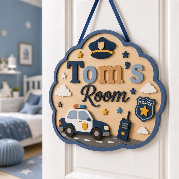 Personalized Police Car Kids Room Sign, Custom Name Door Hanger, Future Officer Decor