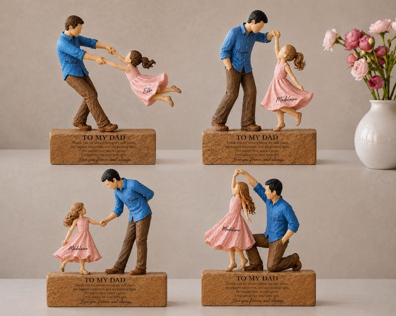 Father Daughter Dancing Keepsake, Custom Dad Gift, Wooden Block Sculpture