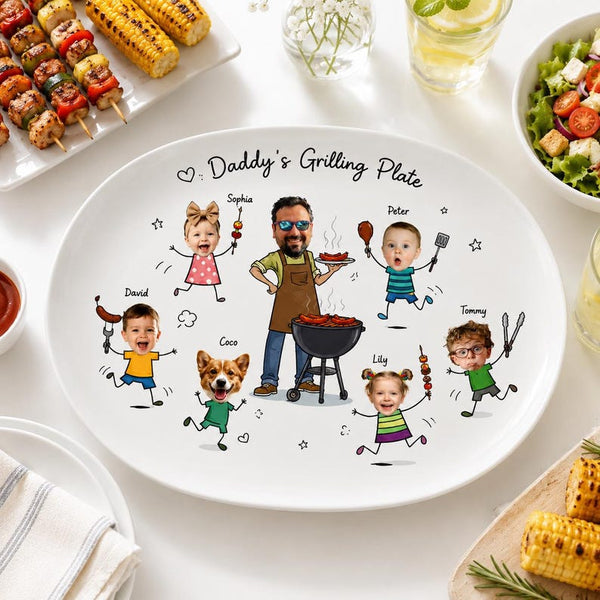Personalized Dad Grill Platter, Custom Kids Names BBQ Gift, Father's Day Keepsake