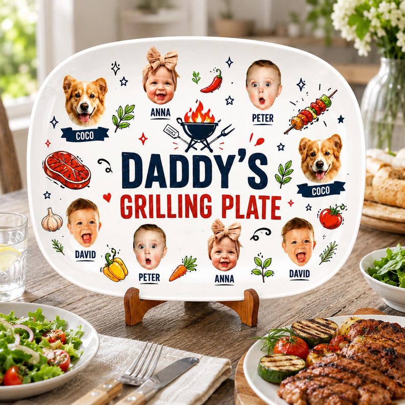 Personalized Daddy Grill Platter, Custom Kids Names, Father's Day BBQ Gift