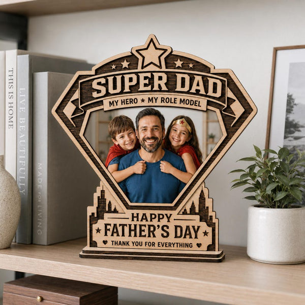 Personalized Super Dad Photo Block, Custom Father's Day Gift, Superhero Wood Sign