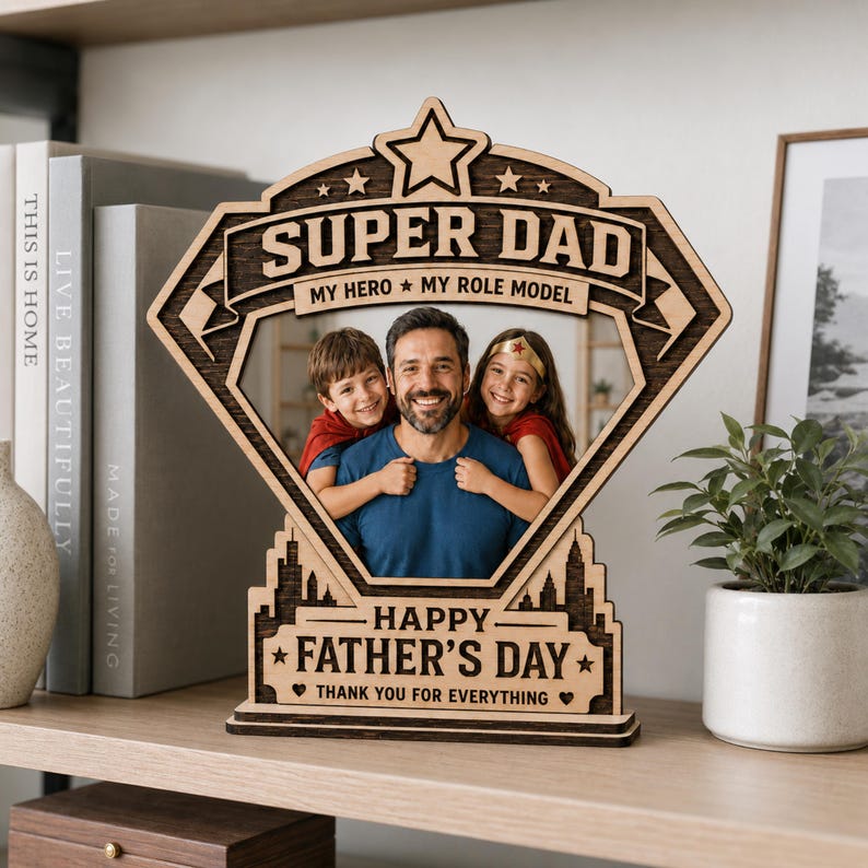 Personalized Super Dad Photo Block, Custom Father's Day Gift, Superhero Wood Sign