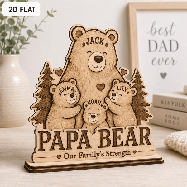 Personalized Papa Bear Family Wooden Block Sign, Custom Dad Keepsake, Woodland Decor