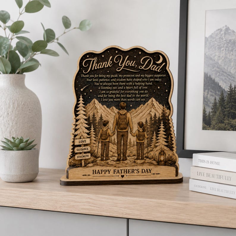 Personalized Mountain Adventure Dad Sign, Wooden Keepsake Gift for Father's Day
