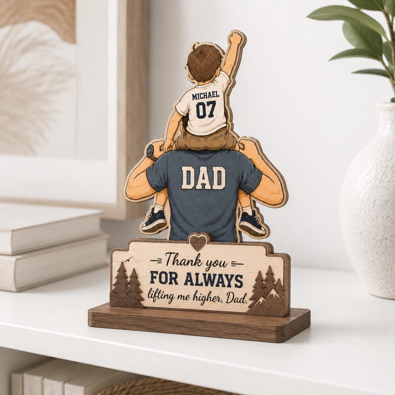 Personalized Dad and Son Wooden Block Sign, Father's Day Keepsake
