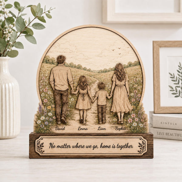 Personalized Family Meadow Wooden Block Sign, Custom Name Keepsake Home Décor