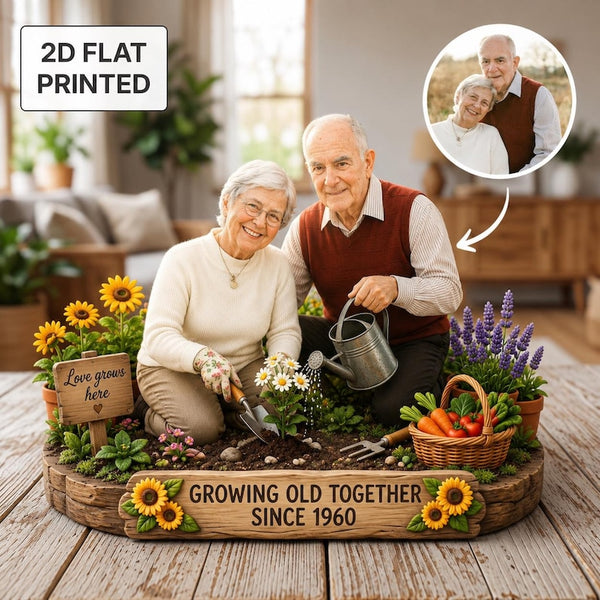 Personalized Grandparents Garden Photo Block, Custom Planting Keepsake (2D Flat Printed)